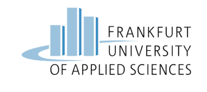 Das Bild zeigt das Logo der Frankfurt University of Applied Sciences. Es zeigt eine stilisierte blaue Skyline mit angedeuteten Gebäuden. Rechts daneben steht „Frankfurt University of Applied Sciences“ in blauer Schrift.